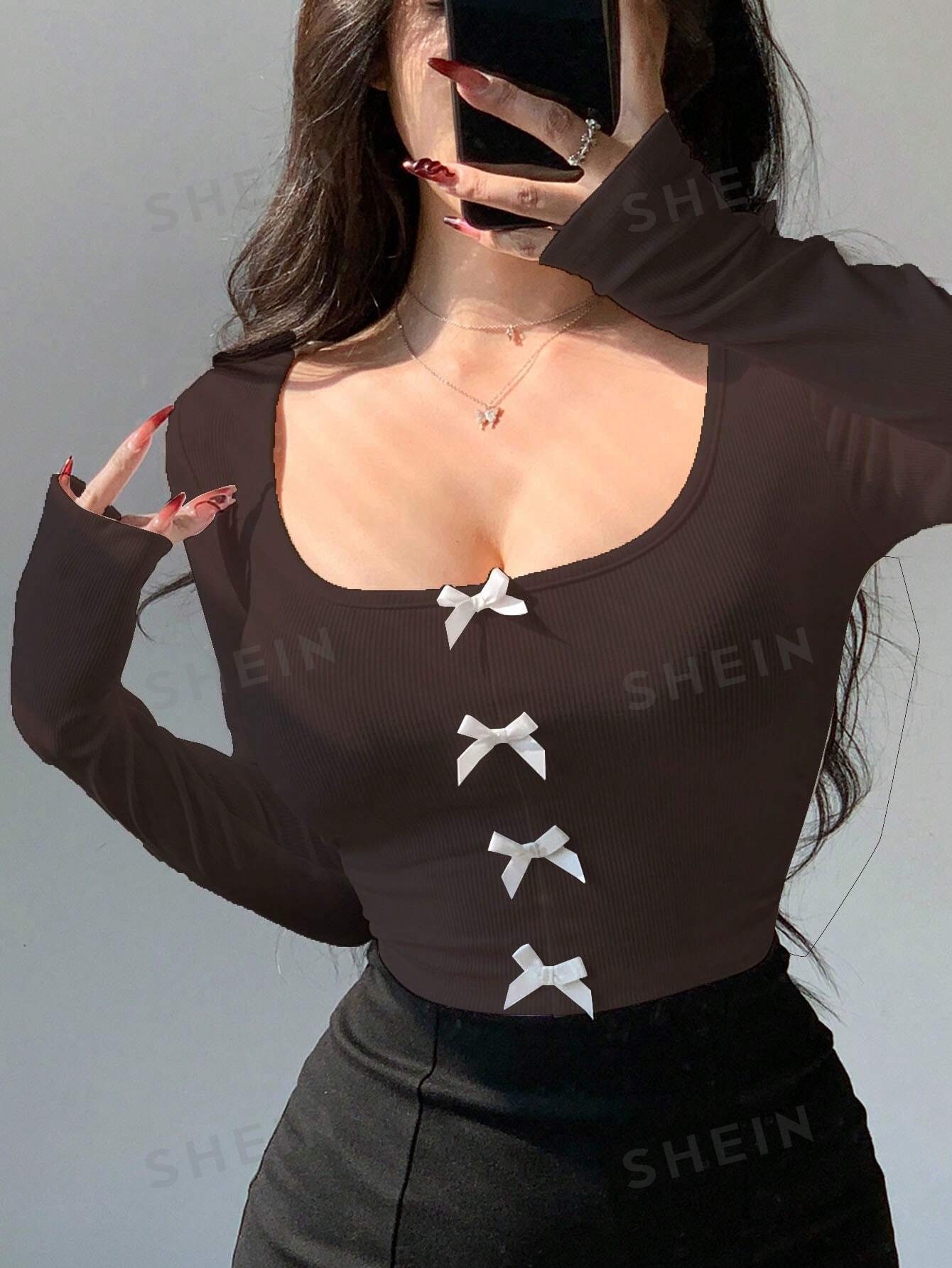 DAZY Короткий укороченный облегающий сексуальный женский топ с завязками-бабочками, кофейный коричневый