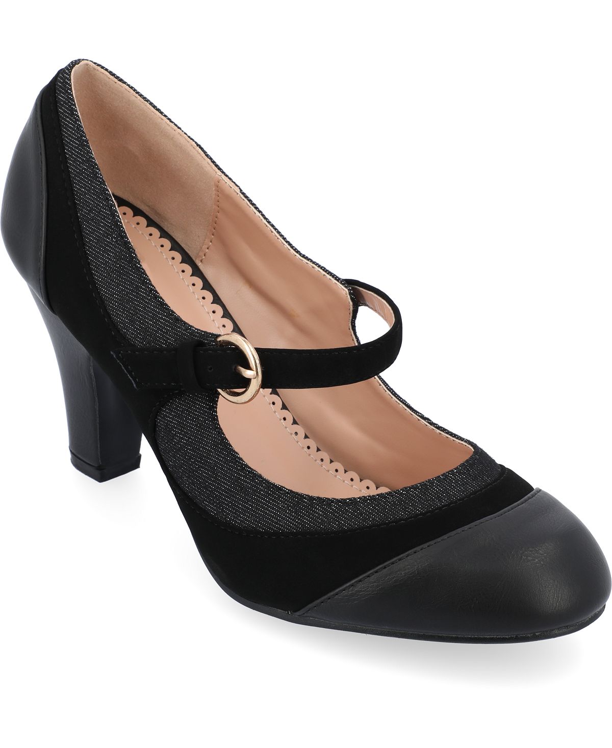 Женские твидовые туфли на каблуке с пряжкой Siri Journee Collection, черный