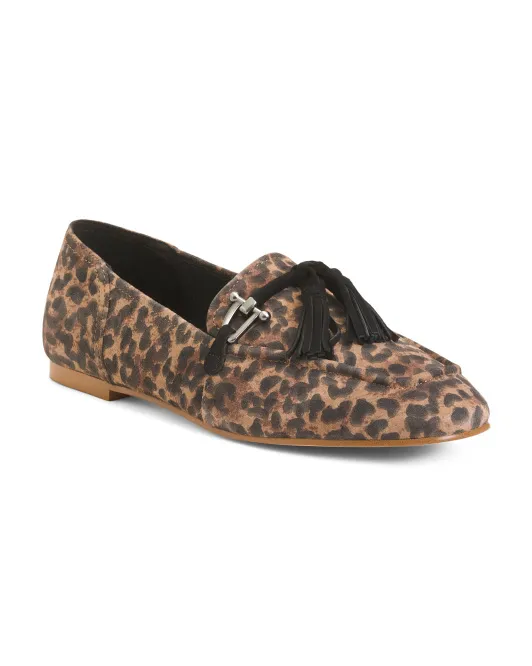 

Замшевые лоферы с кисточками и принтом Clarks, цвет Leopard