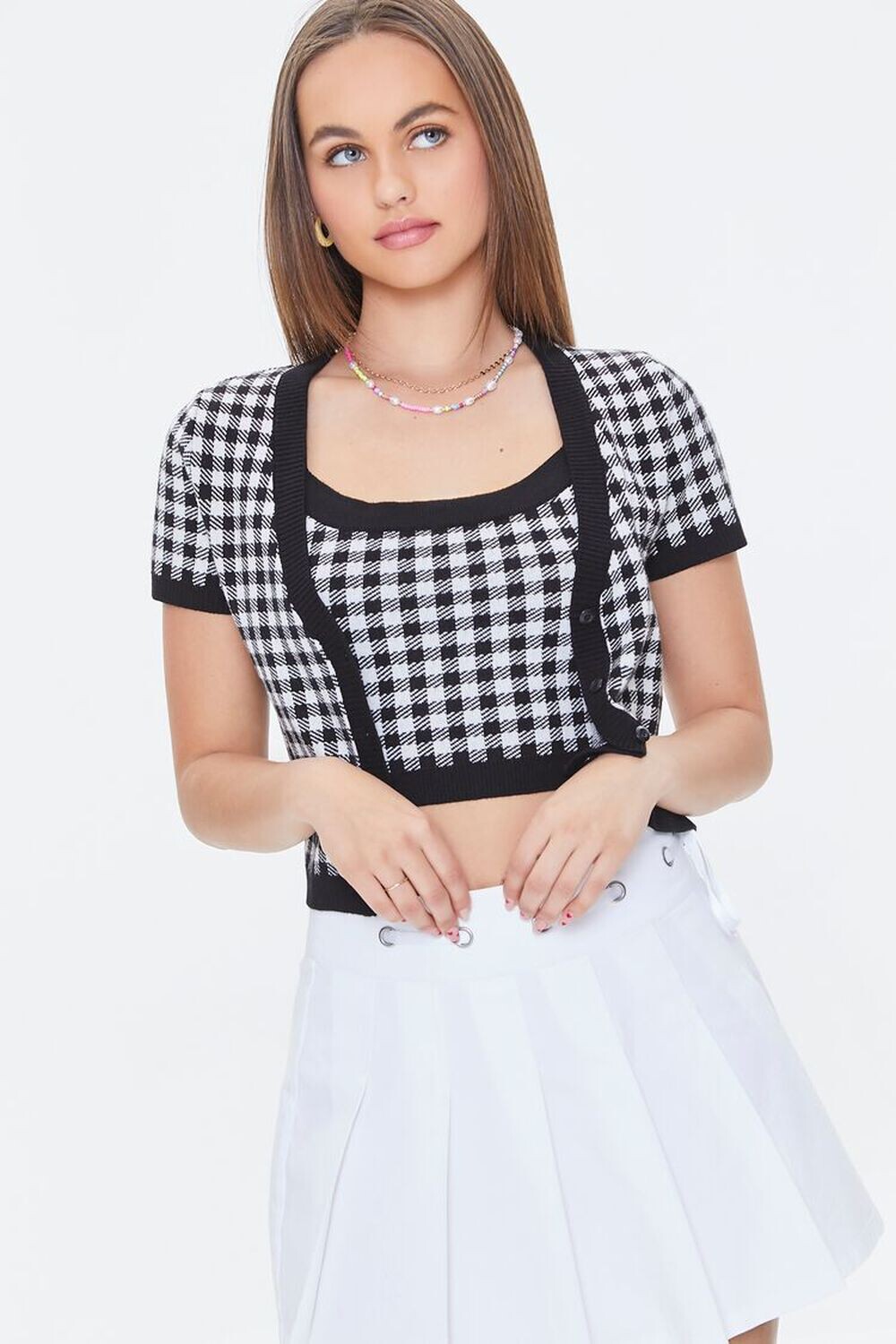 

Клетчатый комплект из свитера на майке и кардигана Forever 21, черный