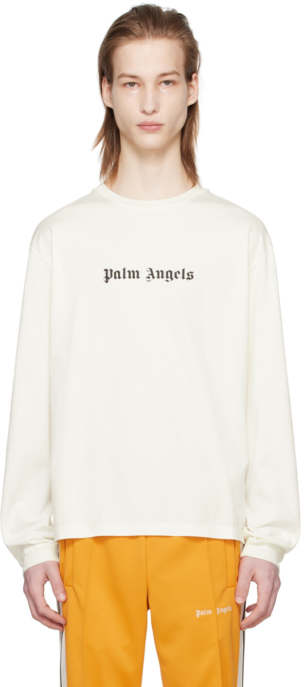 

Кремового цвета футболка с длинным рукавом с принтом Palm Angels
