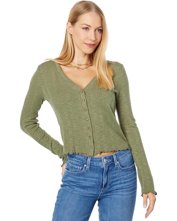 Топ Lucky Brand Long Sleeve Knit Cardi, зеленый