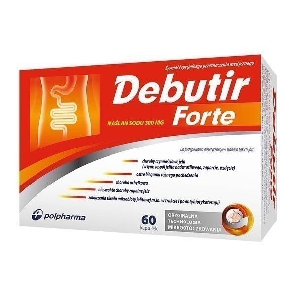 Препарат, поддерживающий функцию кишечника Debutir Forte Kapsułki , 60 шт препарат поддерживающий функцию кишечника sfd maślan sodu 120 шт
