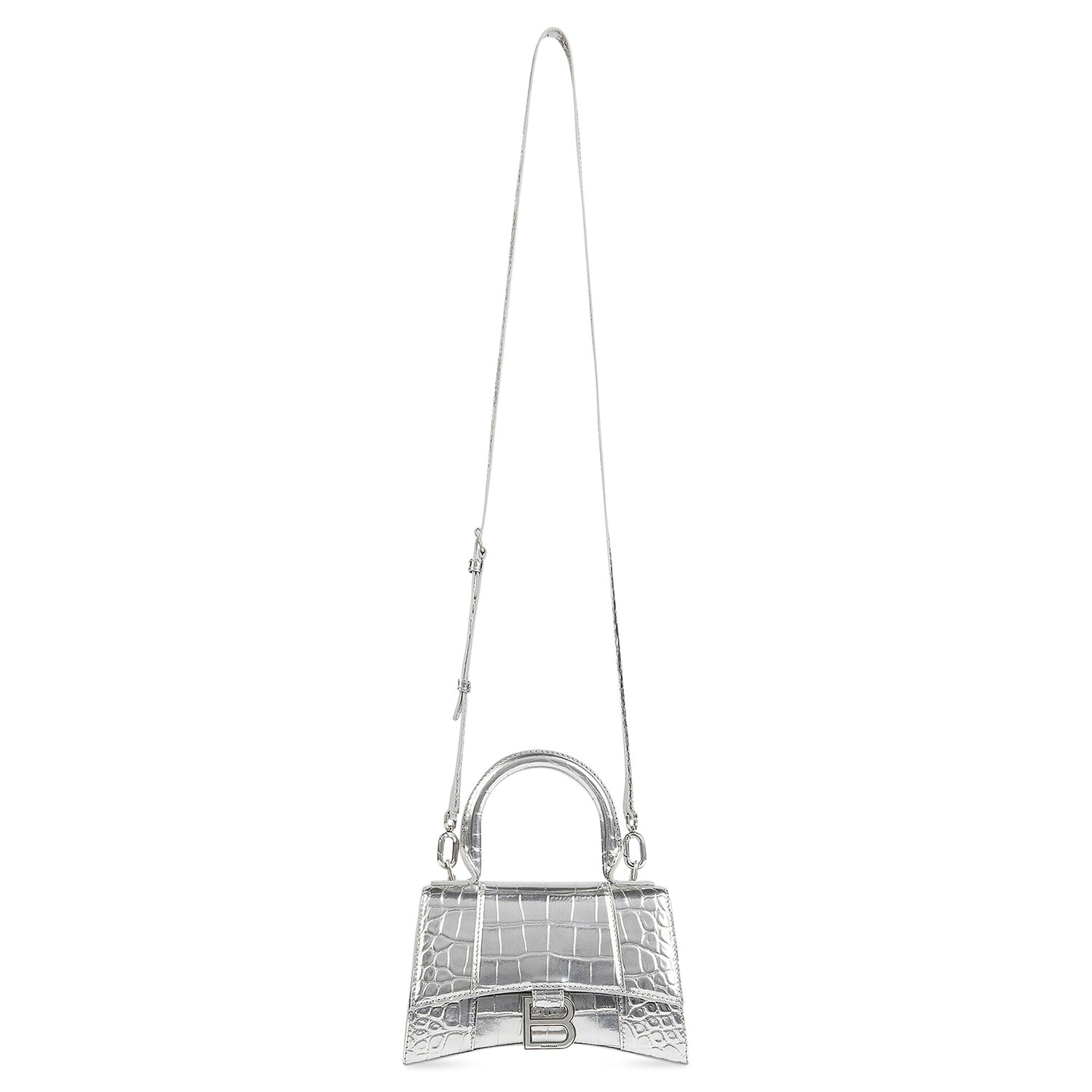 

Серебристая сумка XS Песочные часы с тиснением крокодила Balenciaga