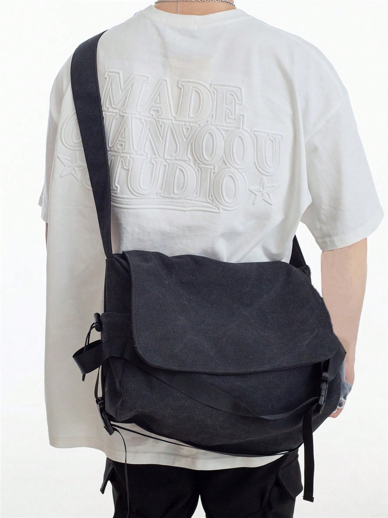 Повседневная тканевая сумка через плечо большой вместимости в японском стиле, черный