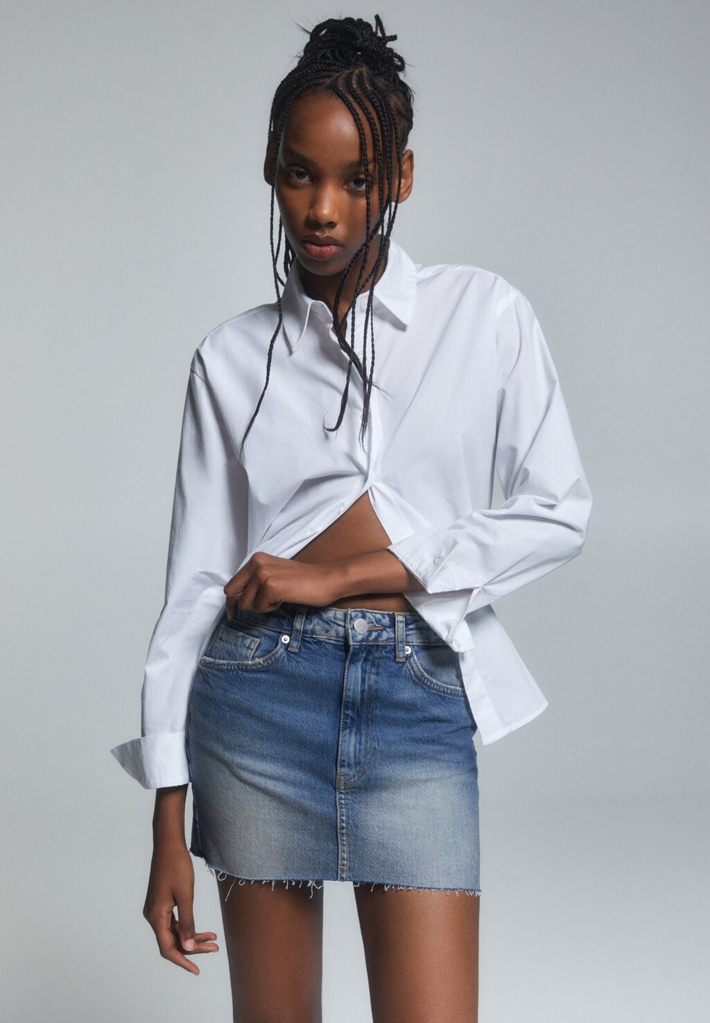 

Юбка-трапеция PULL&BEAR, цвет blue denim