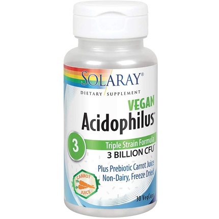 Штамм Acidophilus 3 Пробиотик и пребиотик Морковный сок 30 растительных капсул 3 миллиарда КОЕ, Solaray natrol acidophilus пробиотик 100 капсул