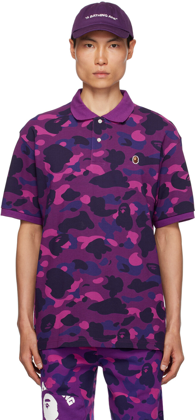 

Одноточечная футболка BAPE с камуфляжным принтом и головой обезьяны фиолетового цвета, Фиолетовый