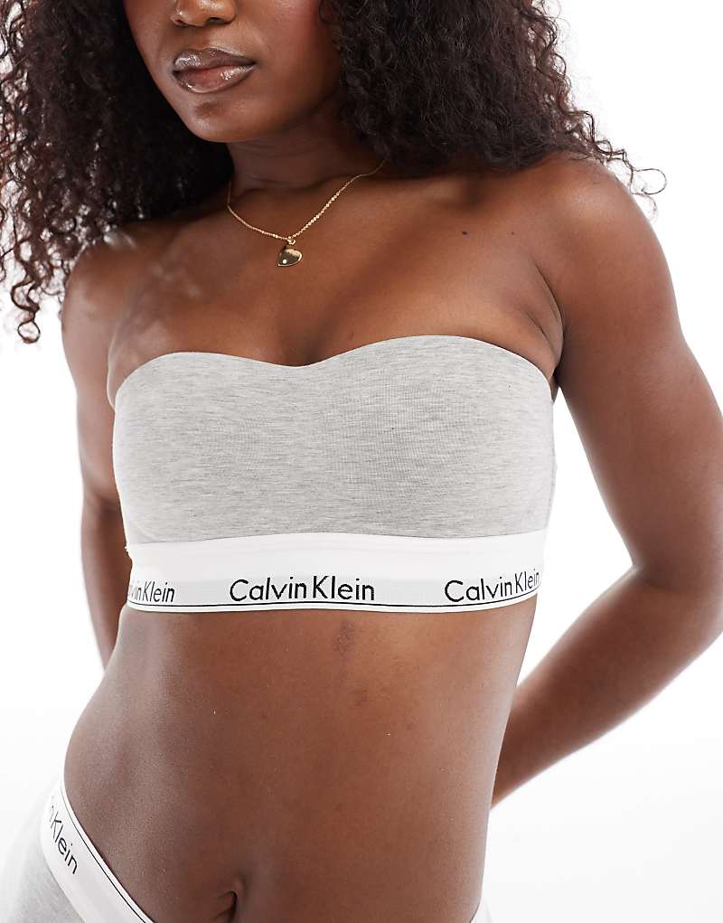 

Calvin Klein - Modern Cotton - Серый хлопковый бюстгальтер без косточек с вырезом-бандо и чашечками с легкой подкладкой