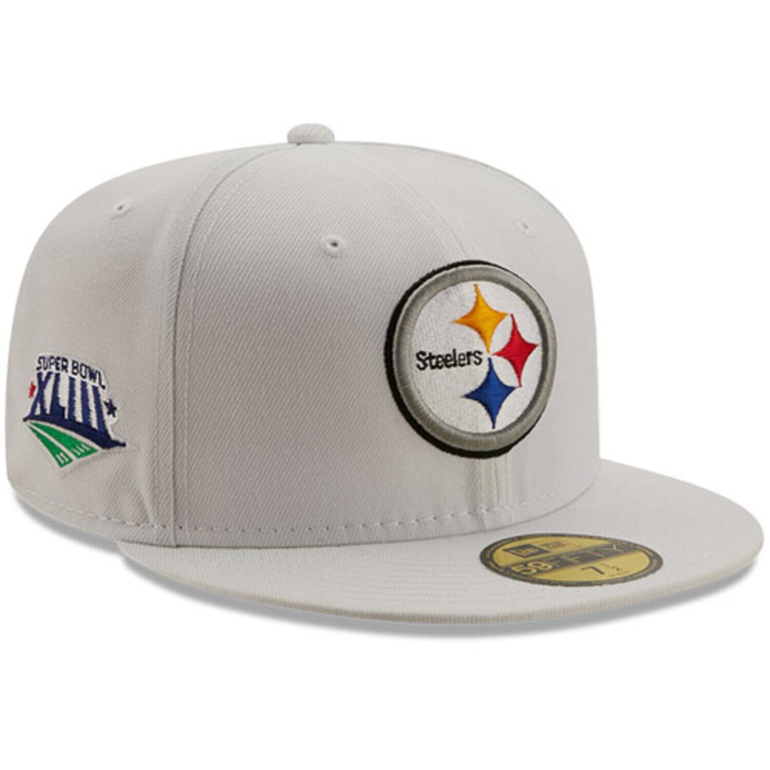 

Мужская белая шляпа New Era Pittsburgh Steelers Super Bowl XLIII с нашивкой золотого цвета, 59FIFY, облегающая шляпа