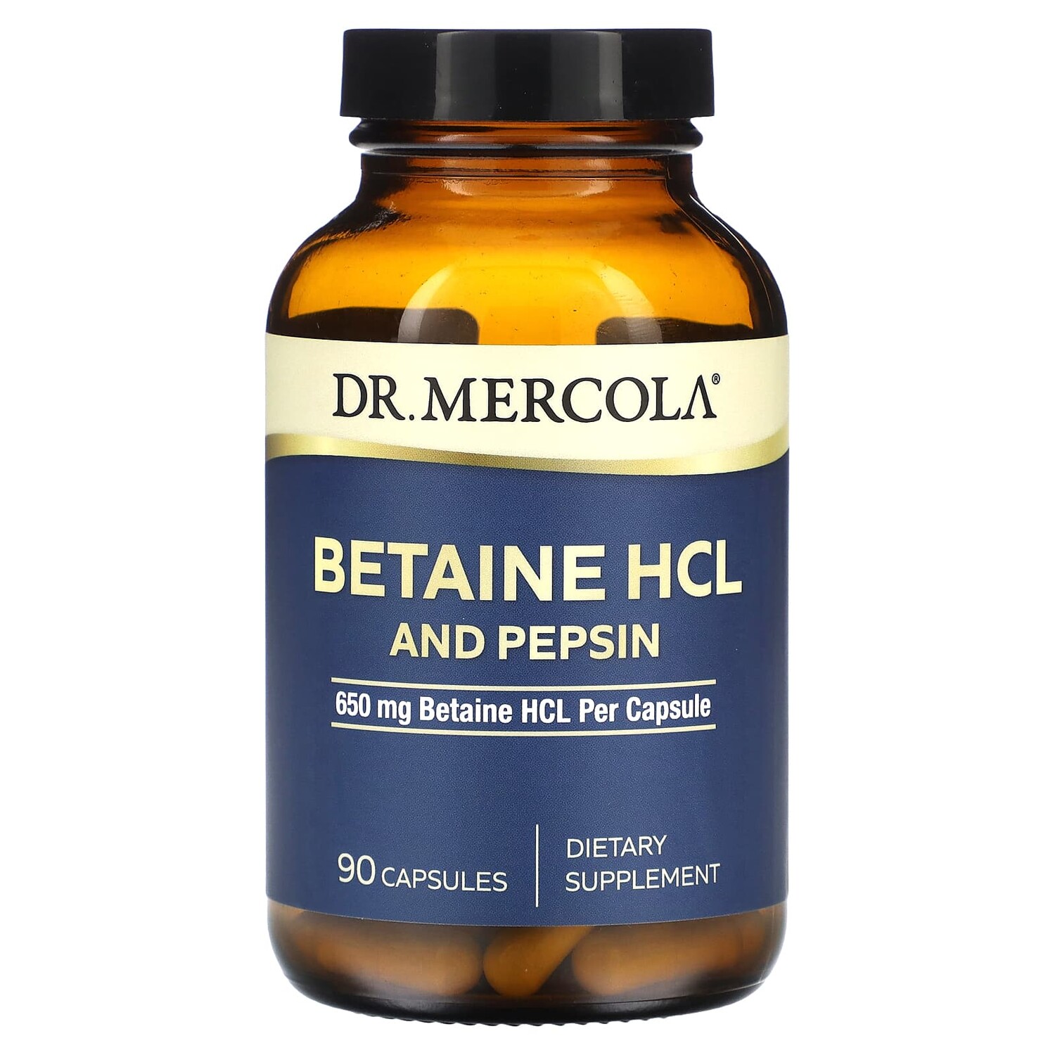 

Бетаин гидрохлорид и пепсин, 650 мг, 90 капсул, Dr. Mercola