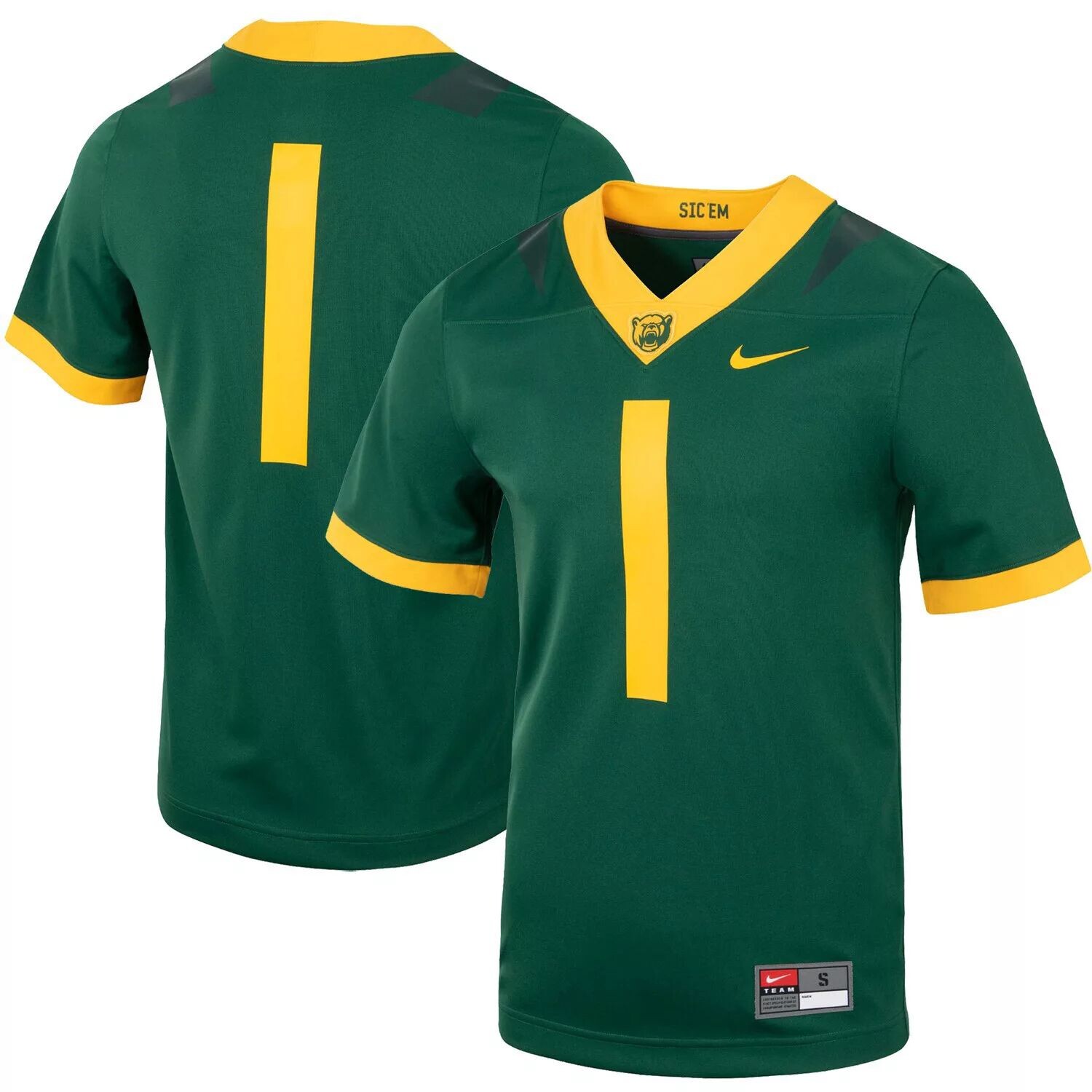 

Мужская зеленая футбольная майка #1 Baylor Bears Untouchable Nike, Зеленый
