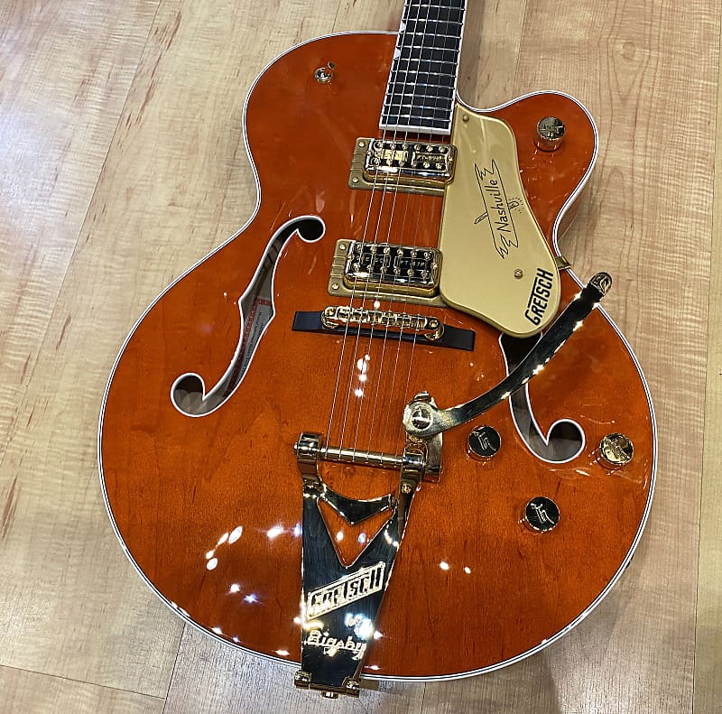 Электрогитара Gretsch G6120TG Players Edition Nashville Hollow Body with String-Thru Bigsby 2023 - Orange Stain электрогитара gretsch g6120tg ds players edition nashville with dynasonics and bigsby roundup orange support small business