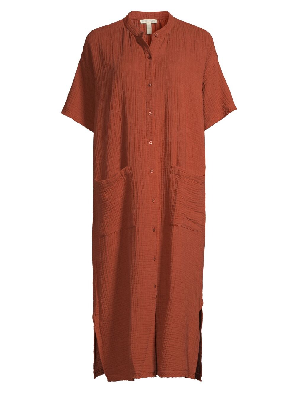 

Платье-миди из фактурного хлопка с воротником-стойкой Eileen Fisher
