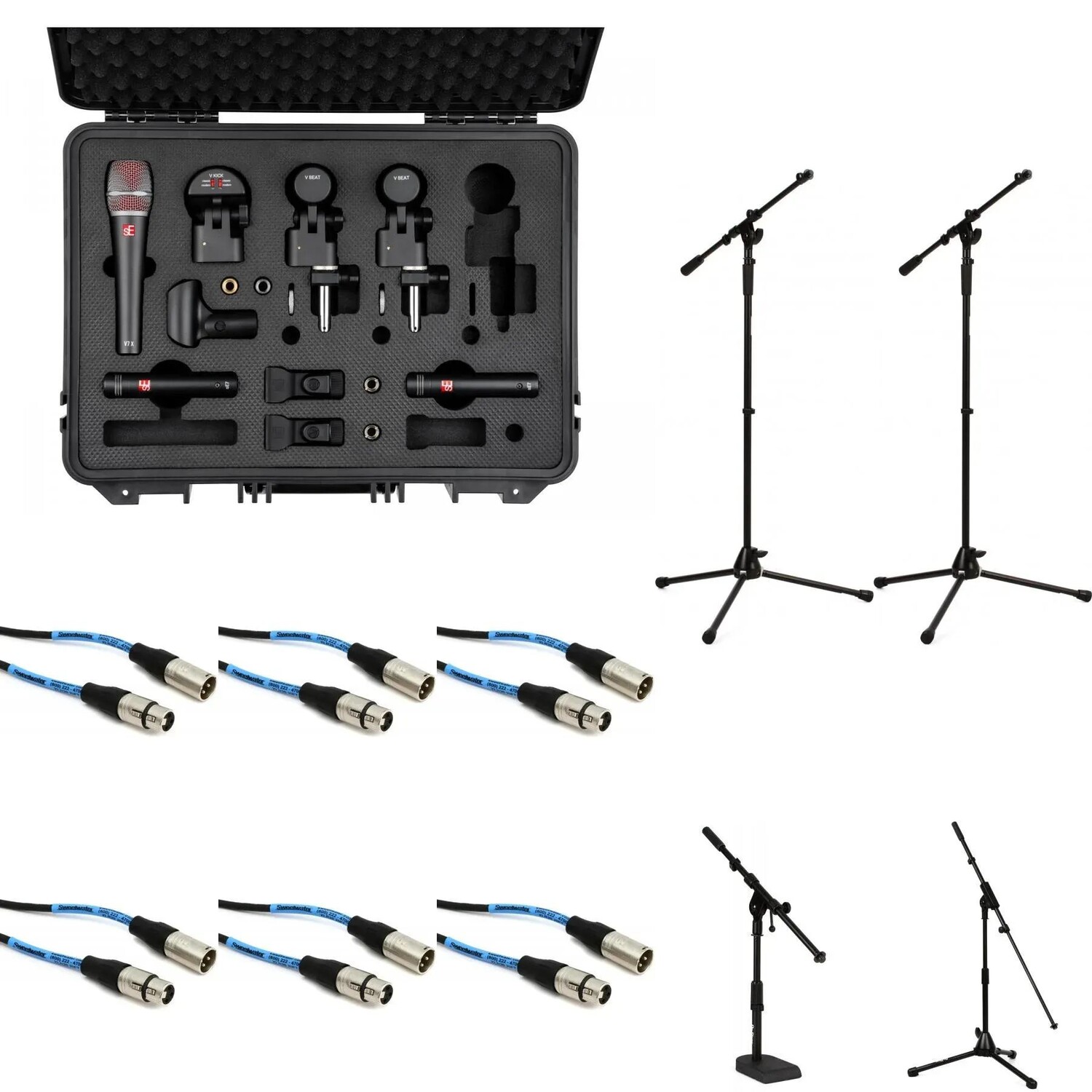 

Комплект клубных барабанных микрофонов sE Electronics V Pack со стойками и кабелями