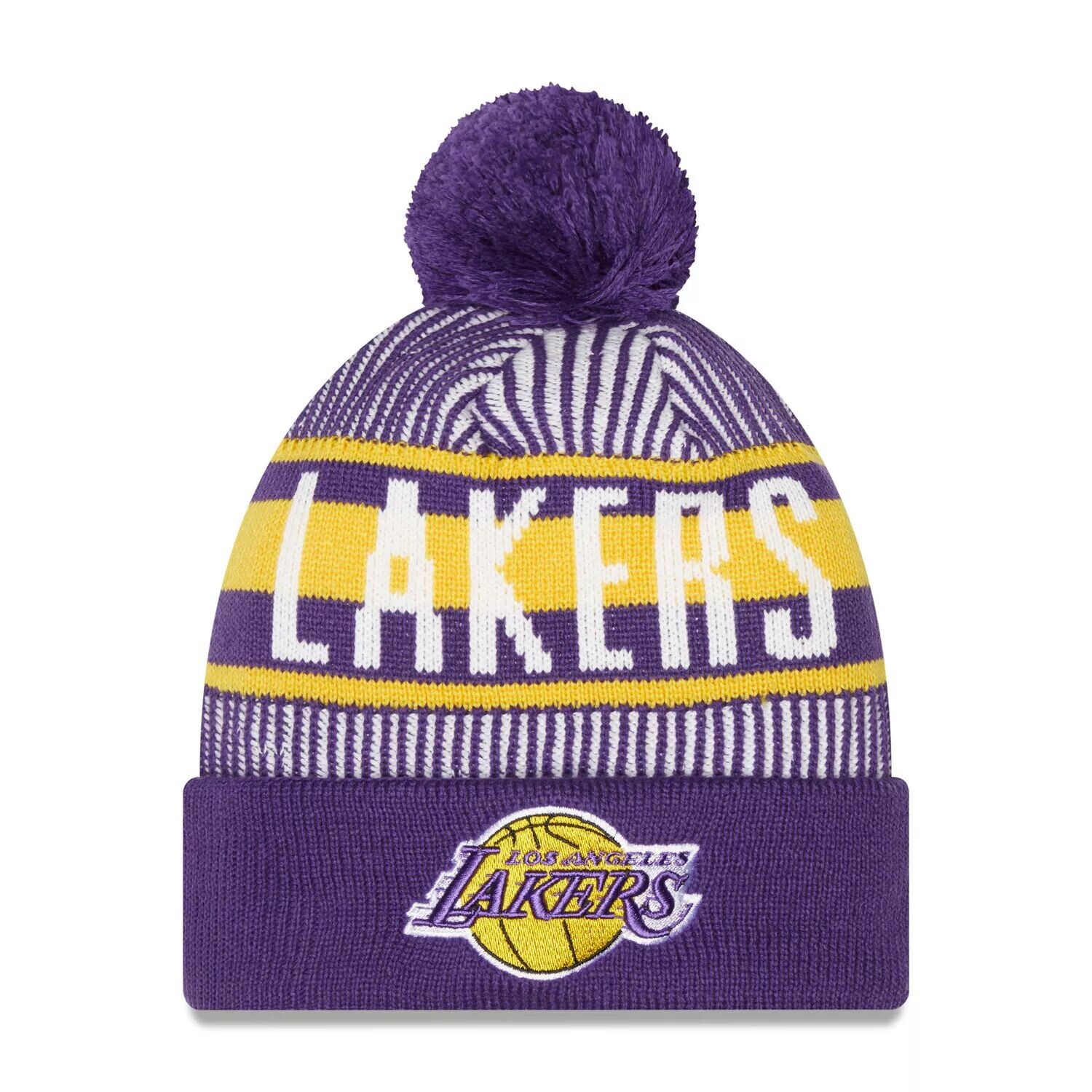 

Мужская фиолетовая вязаная шапка New Era Los Angeles Lakers с манжетами и помпоном