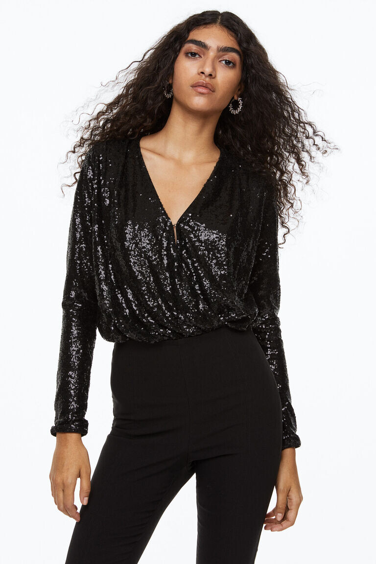 

Боди-стринги с пайетками H&M, черный