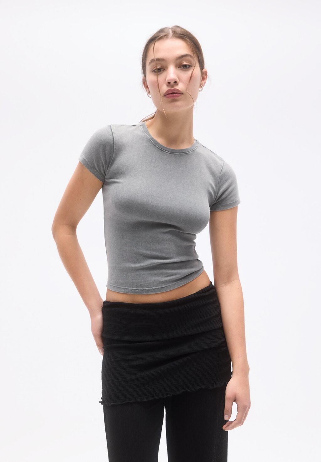

Футболка с принтом SHORT SLEEVE PULL&BEAR, цвет grey