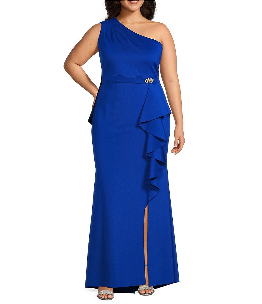 Jessica Howard Платье больших размеров без рукавов с драпировкой и оборками, с аквалангом, синий