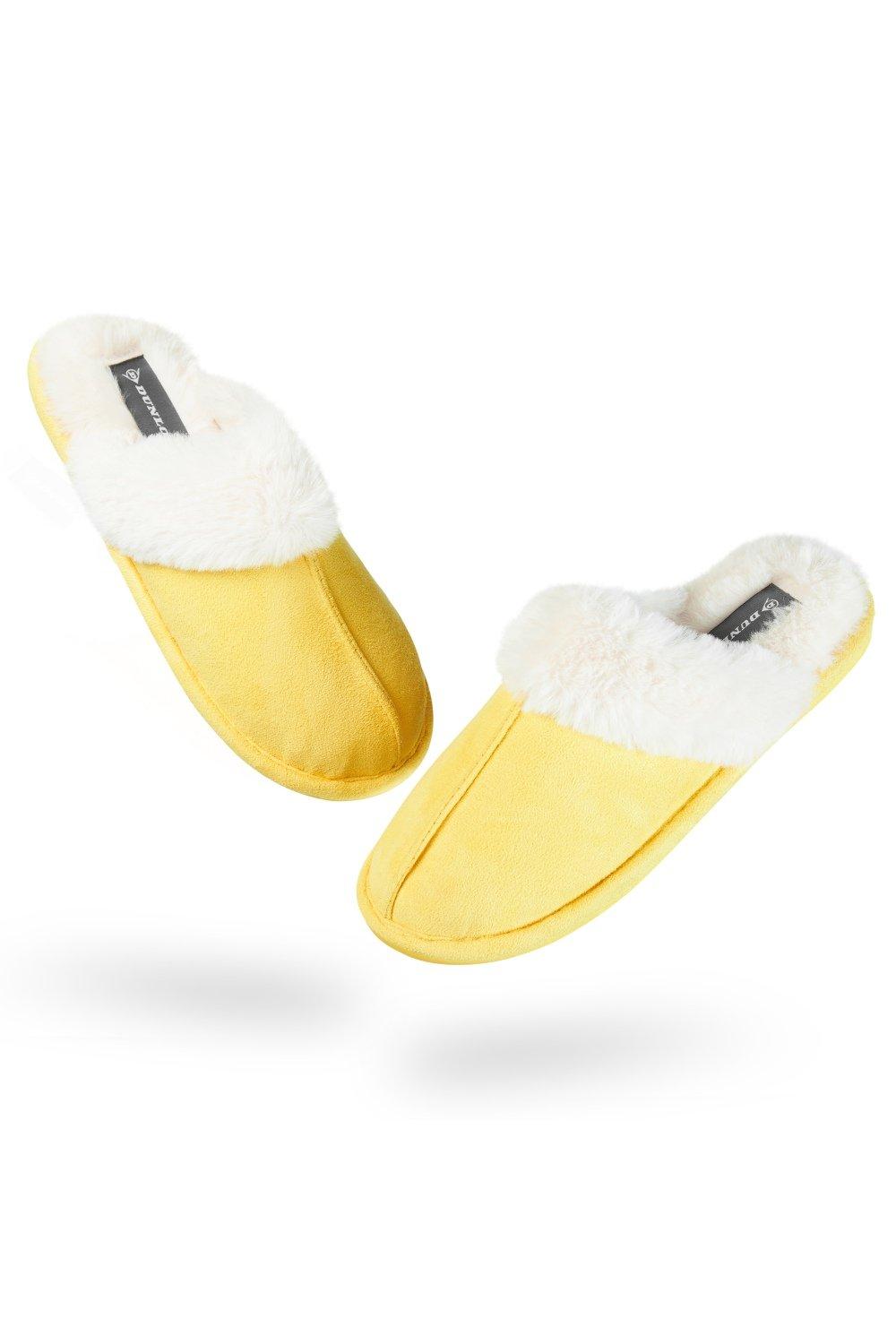 Домашние пушистые тапочки на толстой меховой подкладке Dunlop, желтый warm fluffy slippers women s plush slippers comfortable faux fur cross indoor floor slippers flat soft fur shoes ladies women