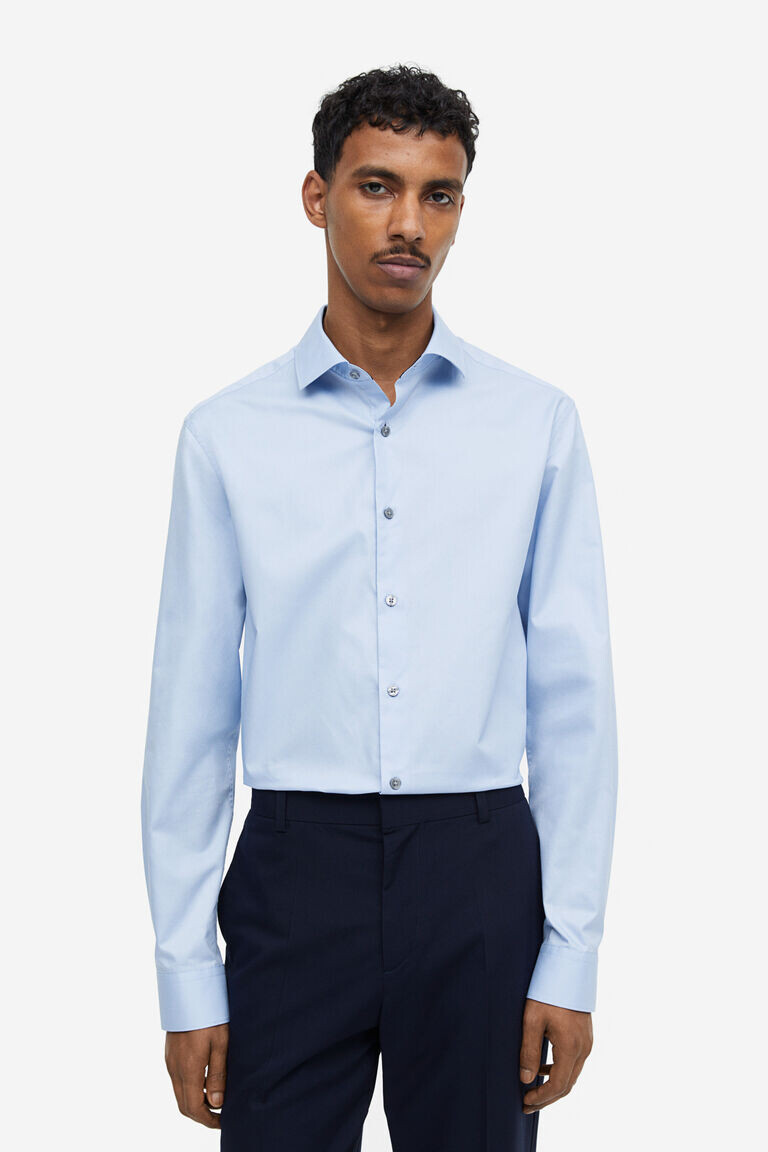 

Рубашка slim fit из хлопка премиум-класса H&M, синий