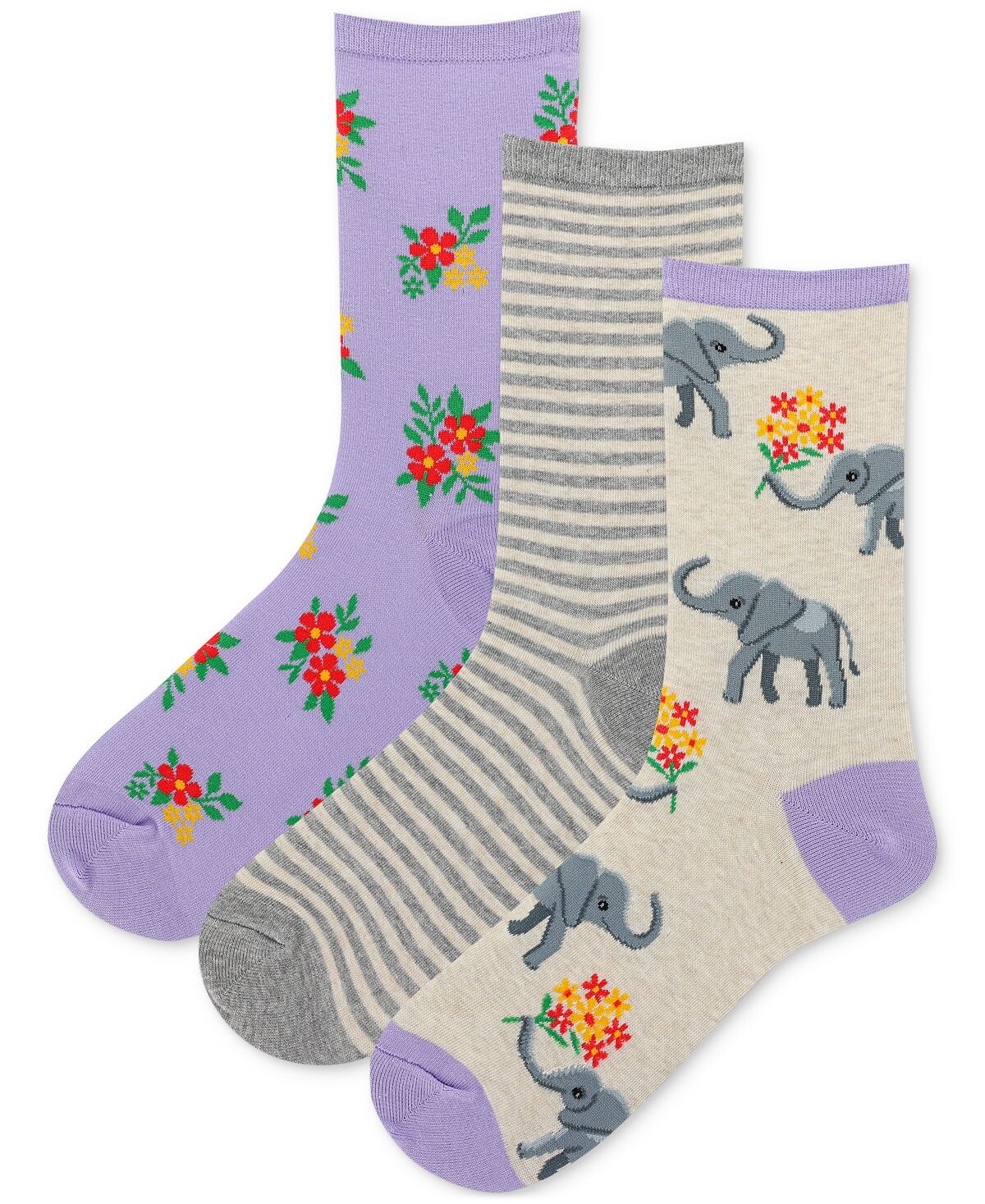 

Женские 3 шт. Носки Elephant Bouquet Crew Hot Sox