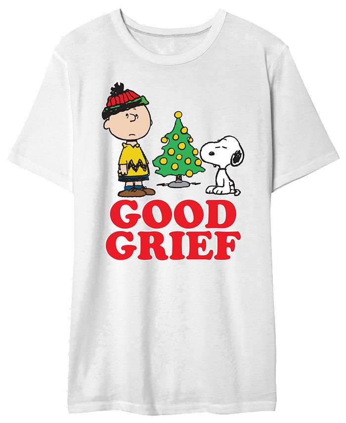 Мужская футболка с рисунком Charlie Brown Good Greif Holiday AIRWAVES, белый