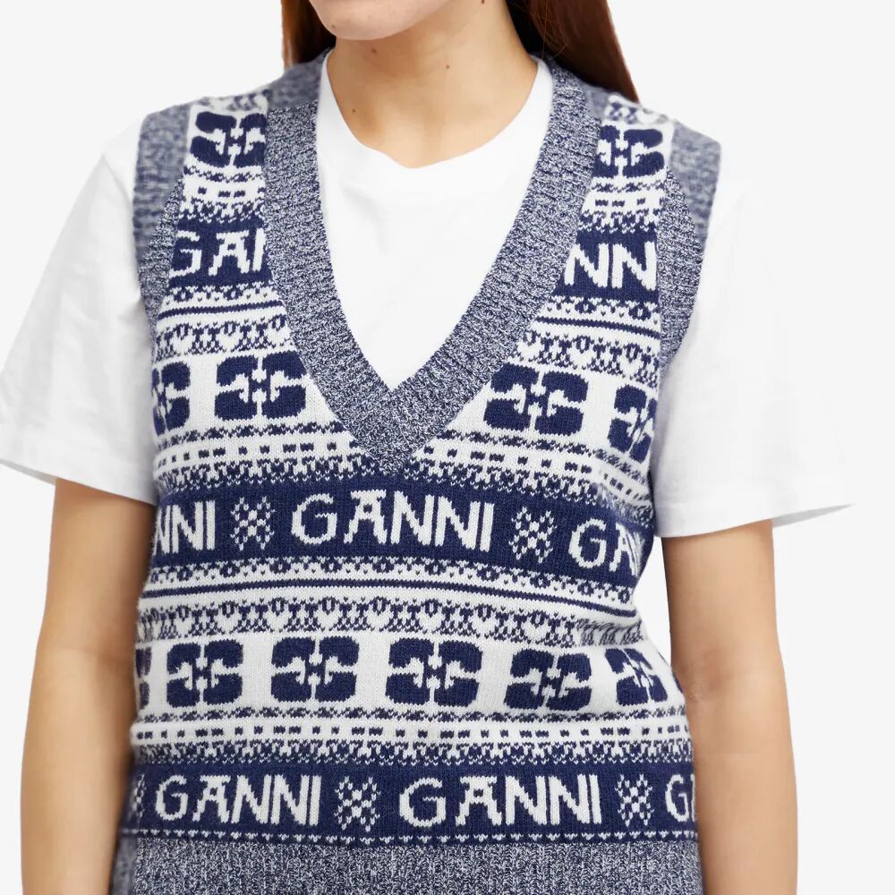 Ganni Жилет из смесовой шерсти с логотипом, синий свитер с логотипом из смесовой шерсти ganni розовый