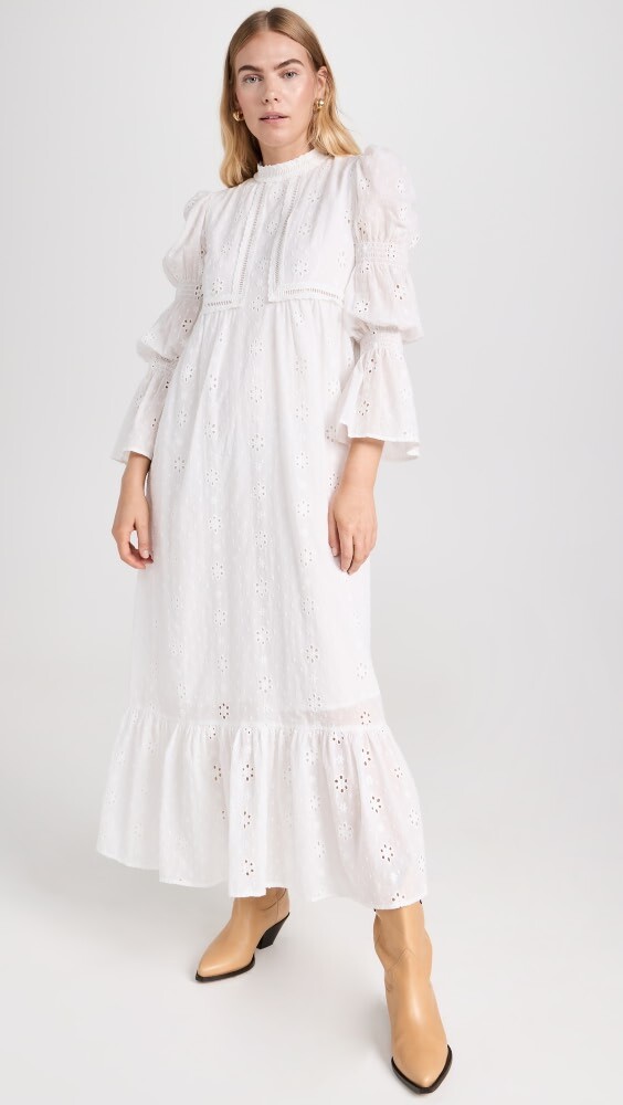 

Платье макси English Factory Embroidered Swiss Dot, белый