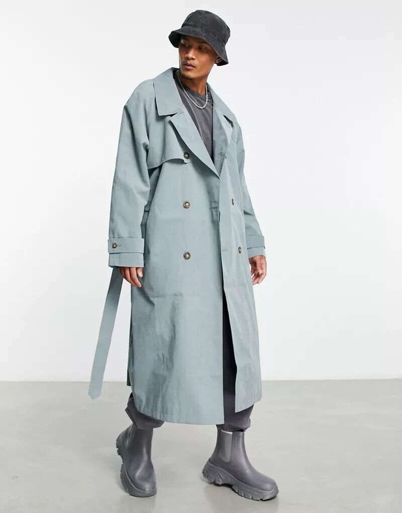 

Синий водостойкий оверсайз-тренч ASOS