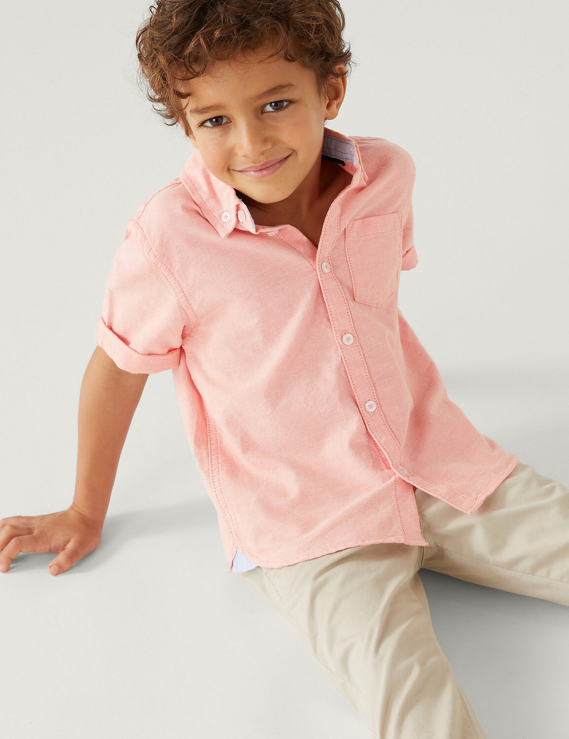 

Оксфордская рубашка из чистого хлопка (2–8 лет) Marks & Spencer, коралл