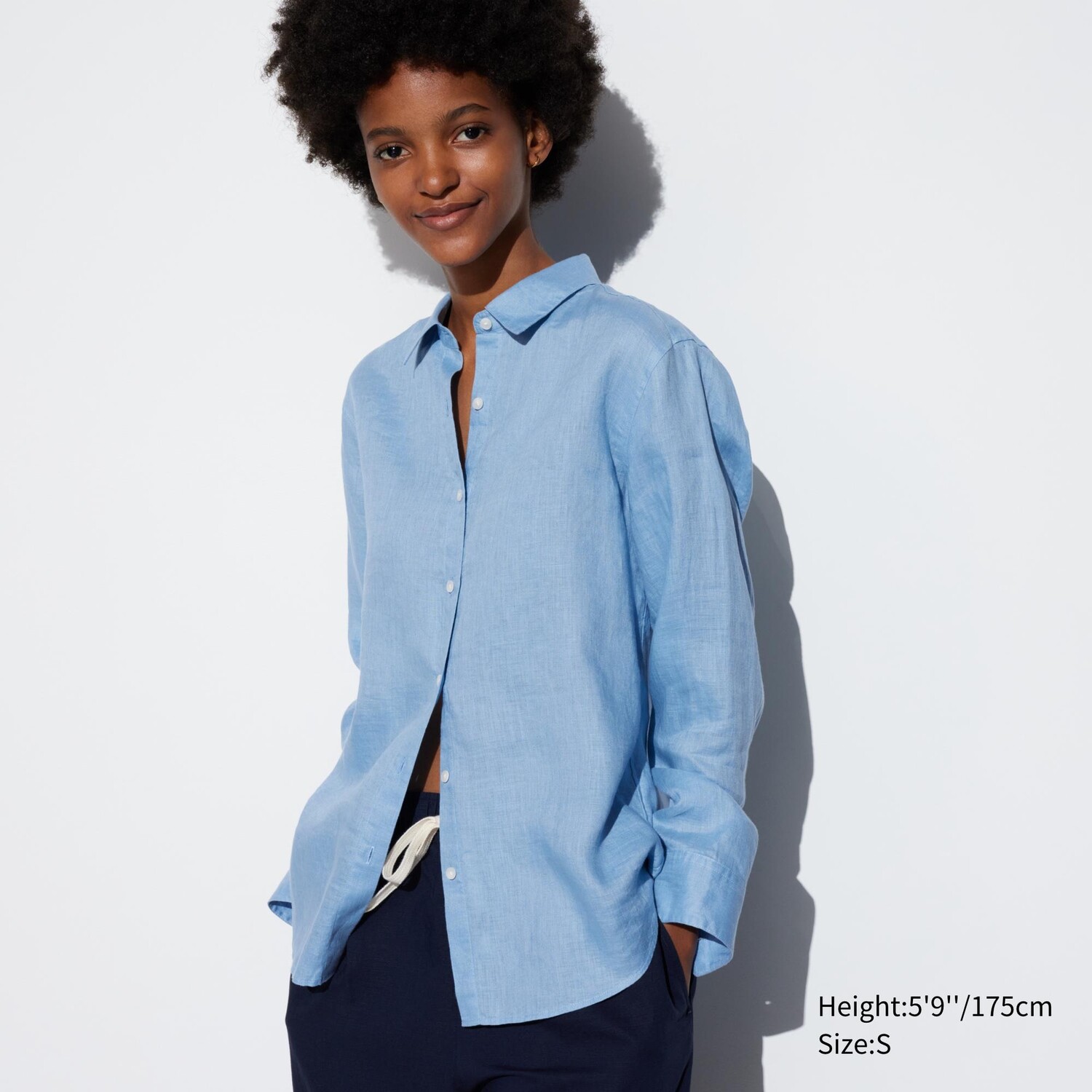 

Рубашка из 100% льна премиум UNIQLO, синий