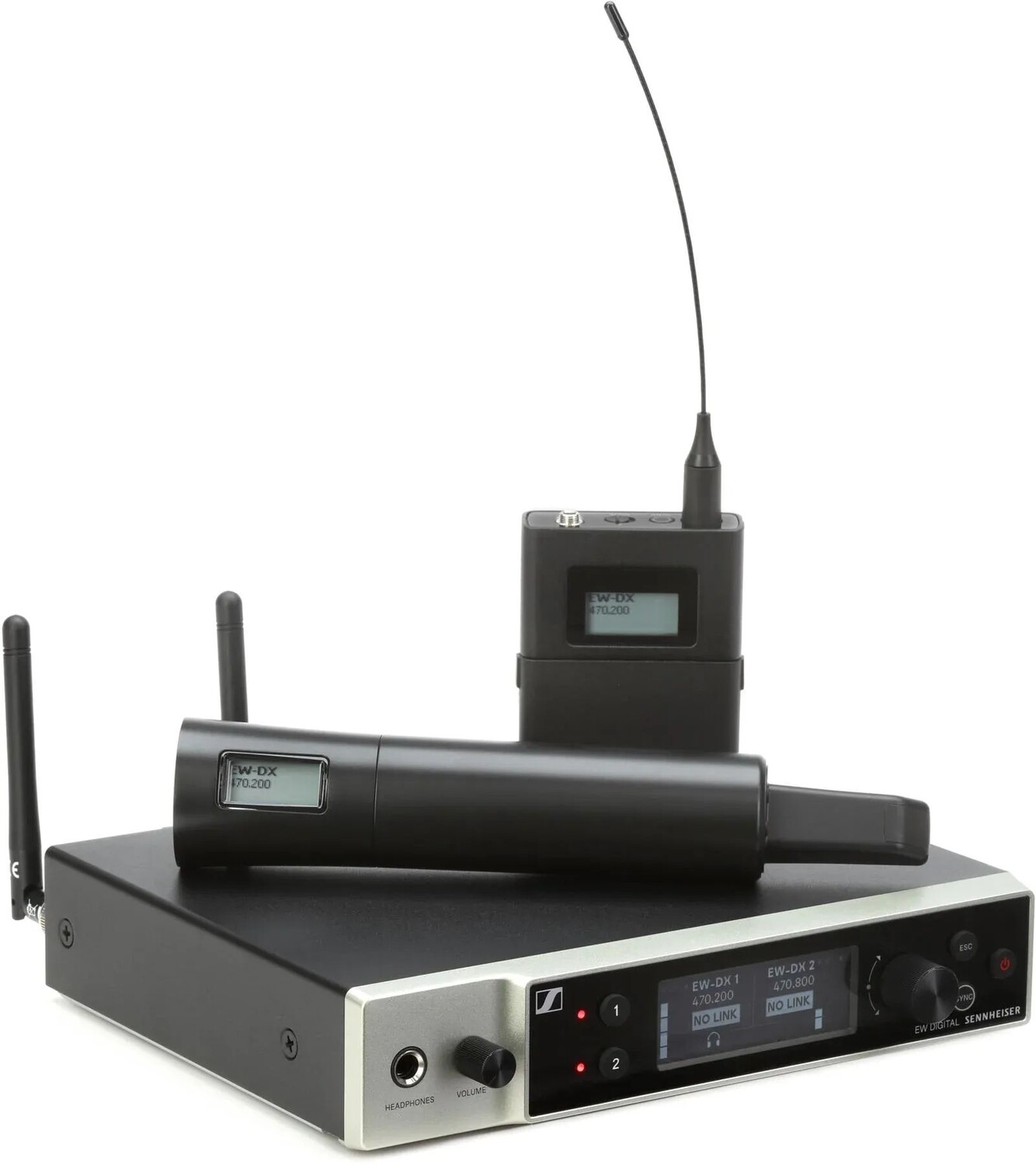 

Базовый комплект Sennheiser EW-DX SK/SKM-S, комбинированный беспроводной портативный и поясной передатчик — диапазон Q1-9 (470,2–550 МГц)