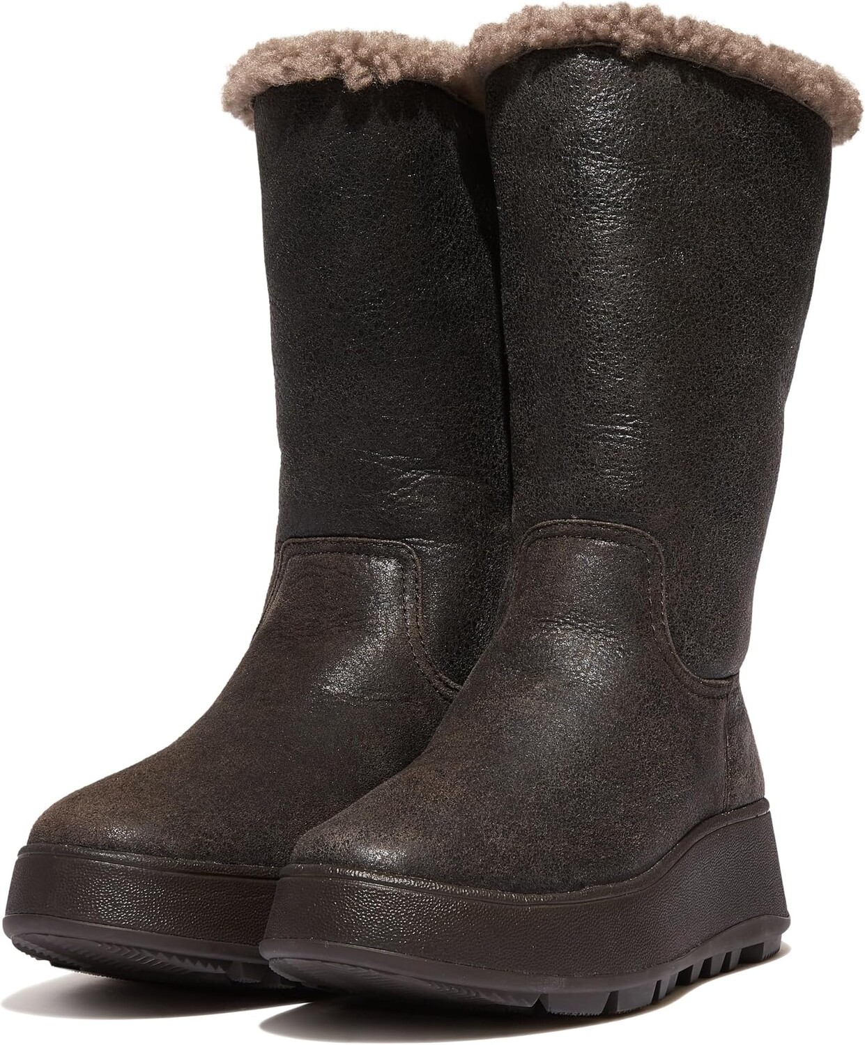 

Сапоги F-Mode Roll-Down Shearling Flatform Calf Boots FitFlop, черный