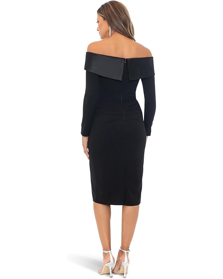 Платье XSCAPE Short Scuba Crepe Off-the-Shoulder Long Sleeve, черный