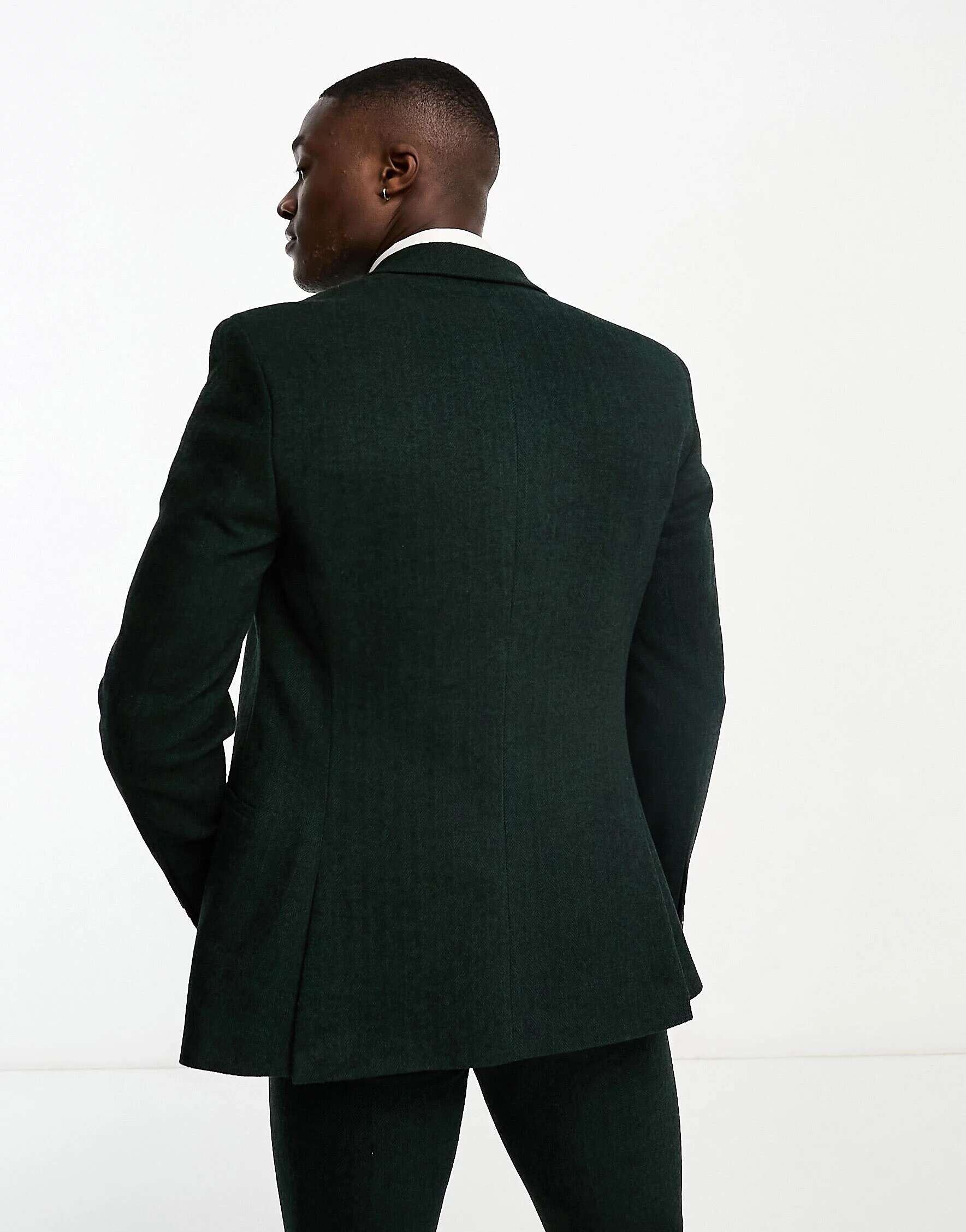 Зеленый пиджак скинни из смесовой шерсти ASOS