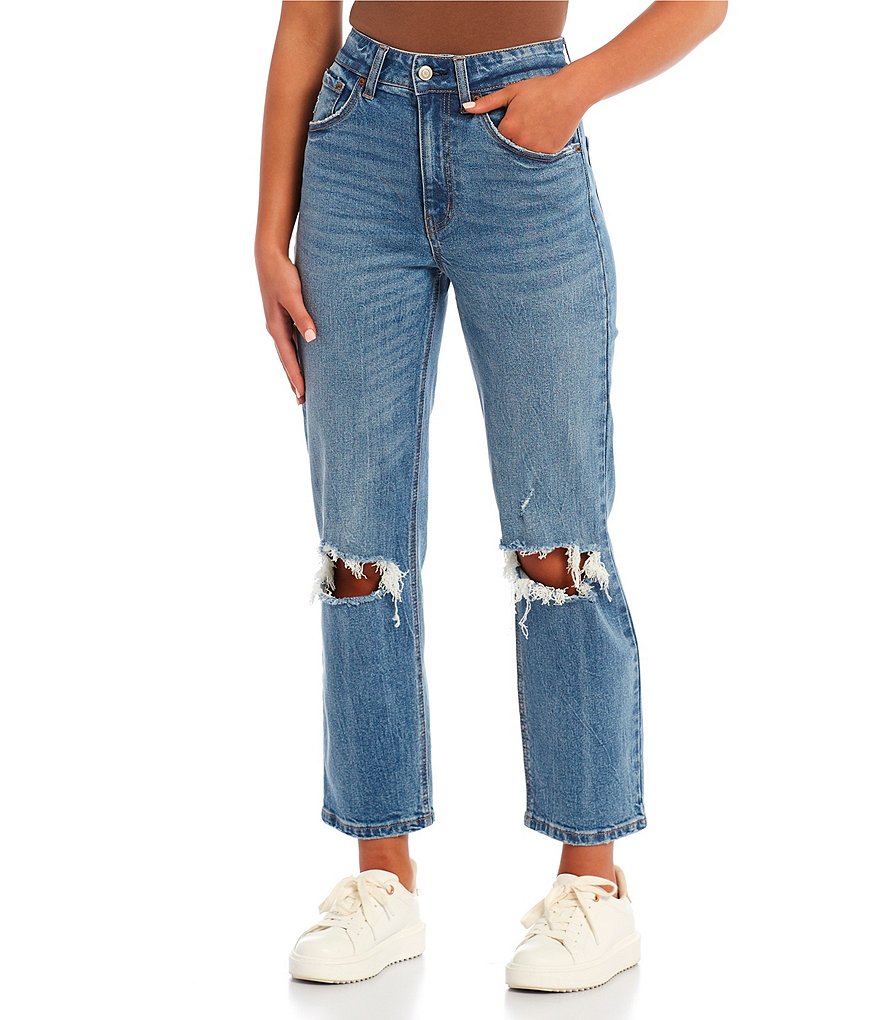 Укороченные прямые джинсы до щиколотки с высокой посадкой Copper Key, синий цена и фото
