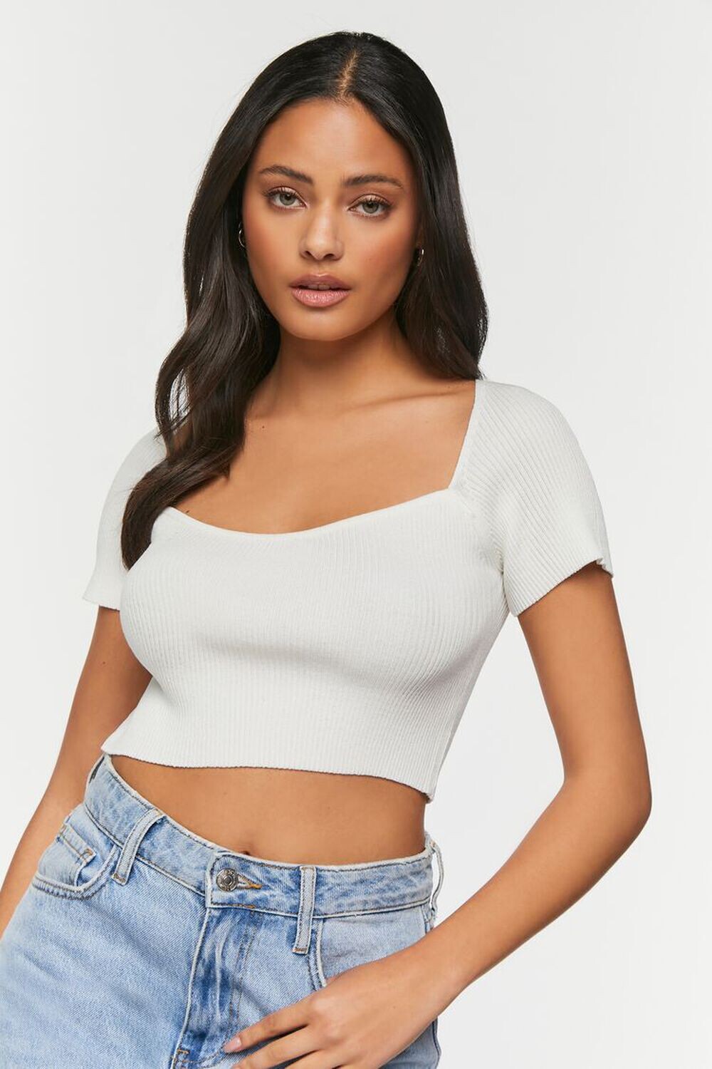 

Свитер с короткими рукавами и вязаный укороченный топ Forever 21, белый