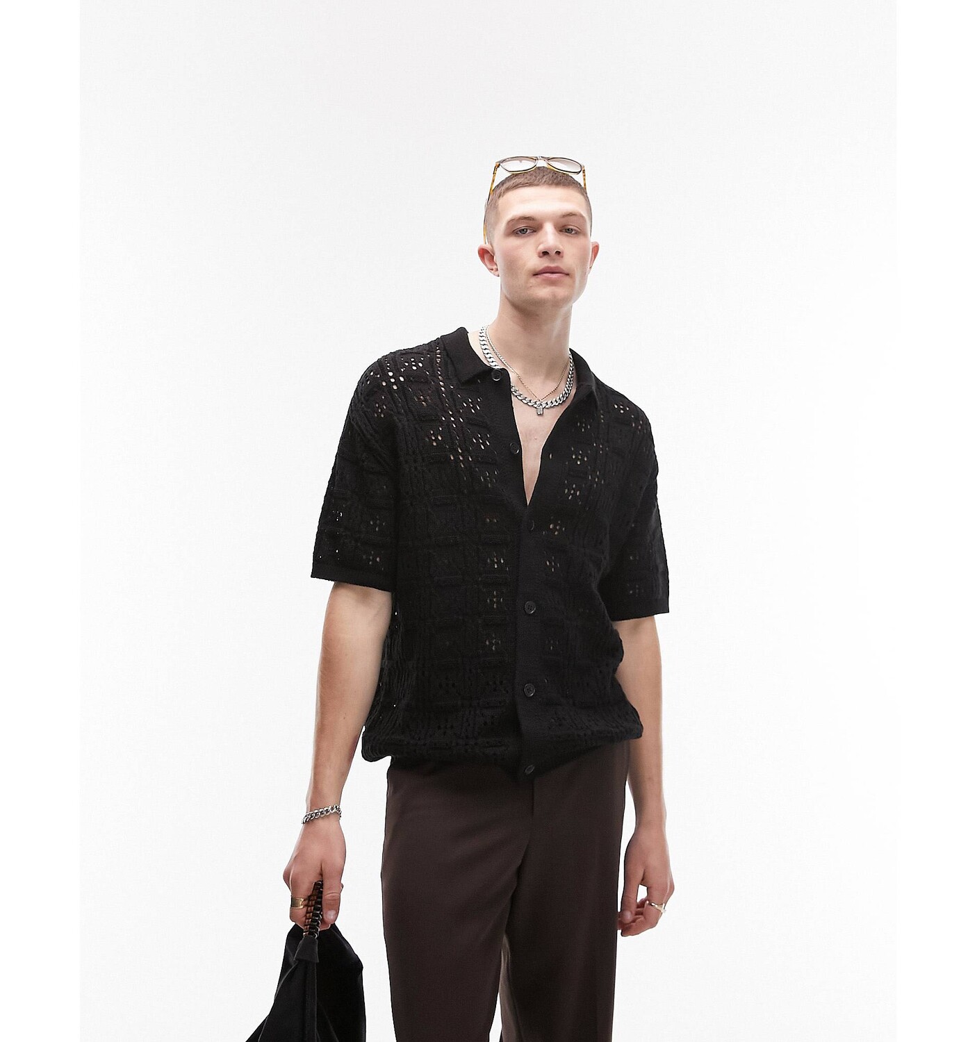 

Черная трикотажная рубашка на пуговицах Topman