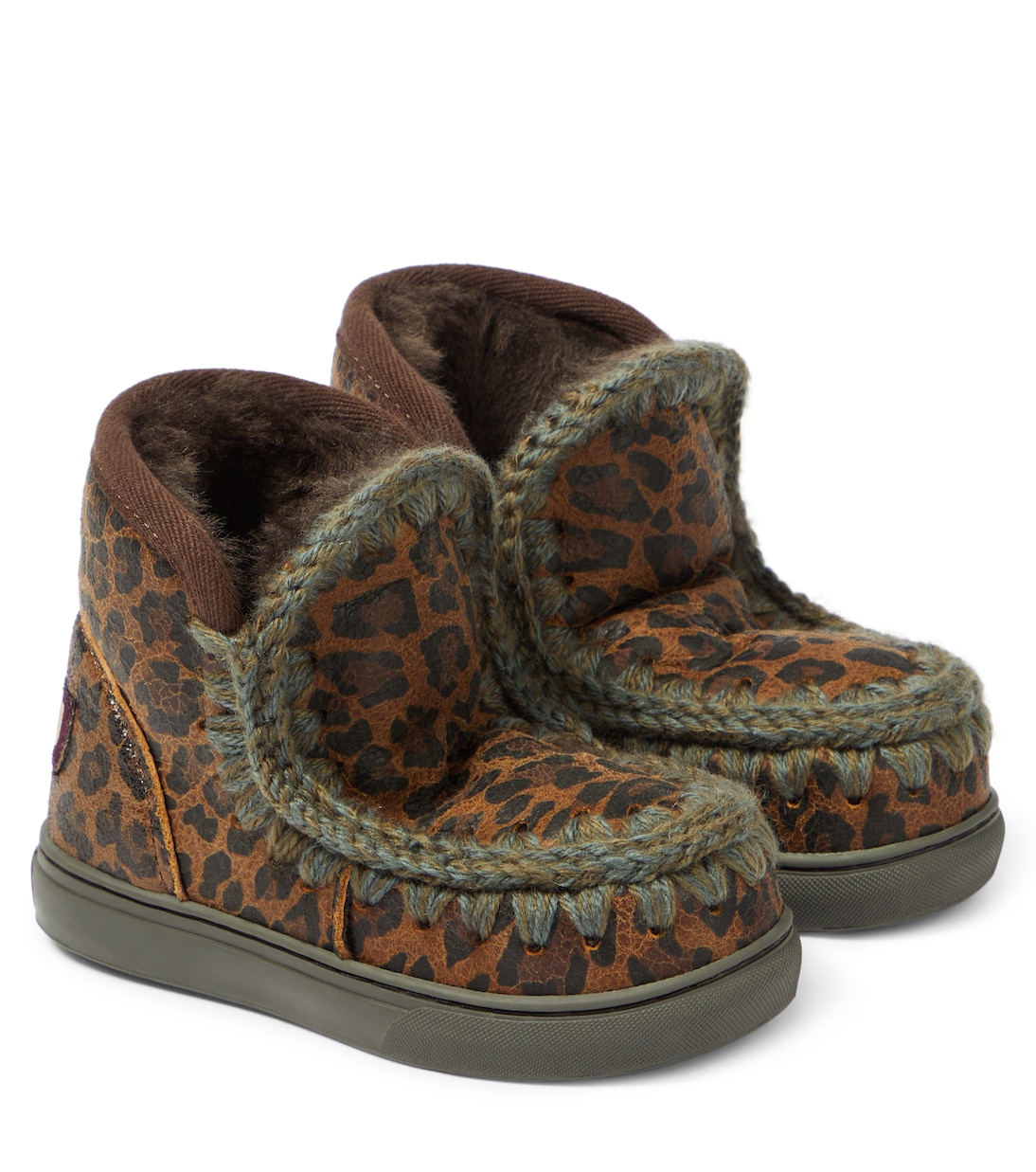 цена Замшевые кроссовки с леопардовым принтом на подкладке из овчины Mou Kids, коричневый