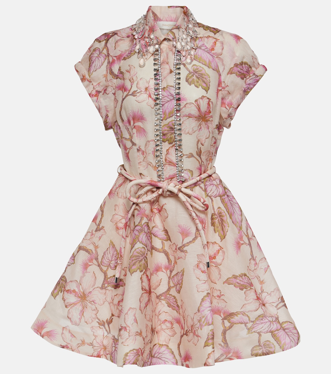 цена Мини-платье matchmaker с цветочным принтом из льна и шелка Zimmermann, мультиколор