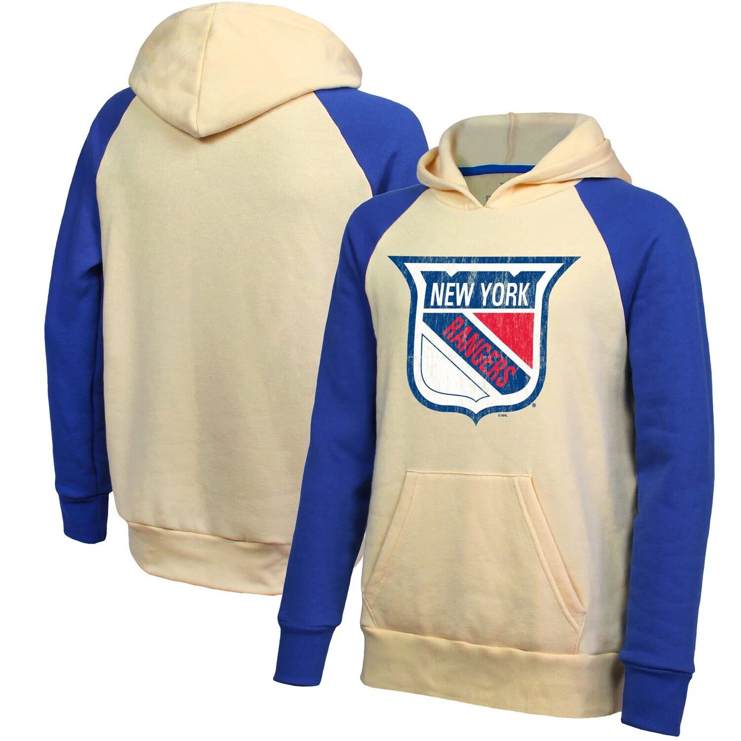

Мужской пуловер реглан с капюшоном Majestic Threads Oatme/Blue New York Rangers Logo