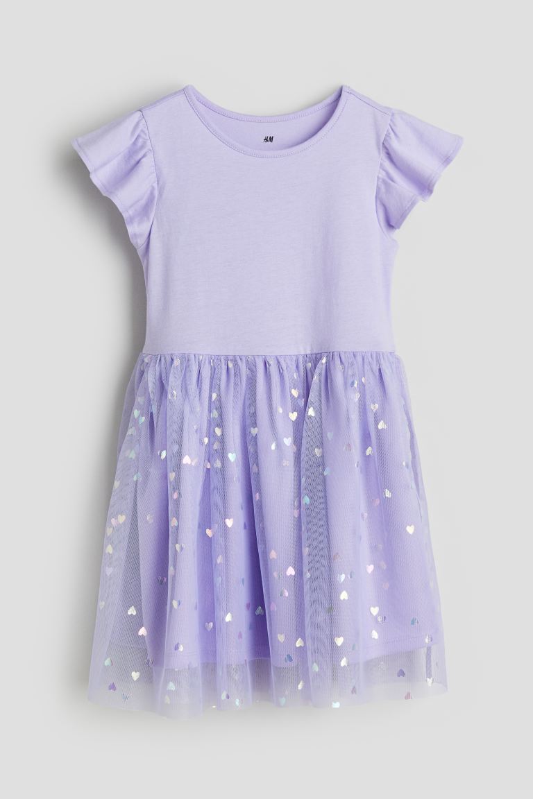 Платье из джерси с тюлевой юбкой H&M, фиолетовый платье с принтом вырез с воланами xl синий