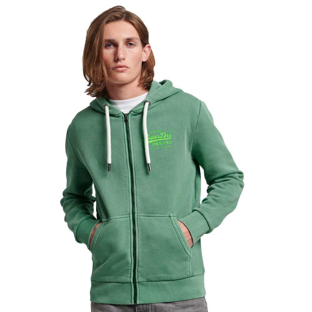 

Толстовка Superdry Vintage Vl Neon Full Zip, зеленый