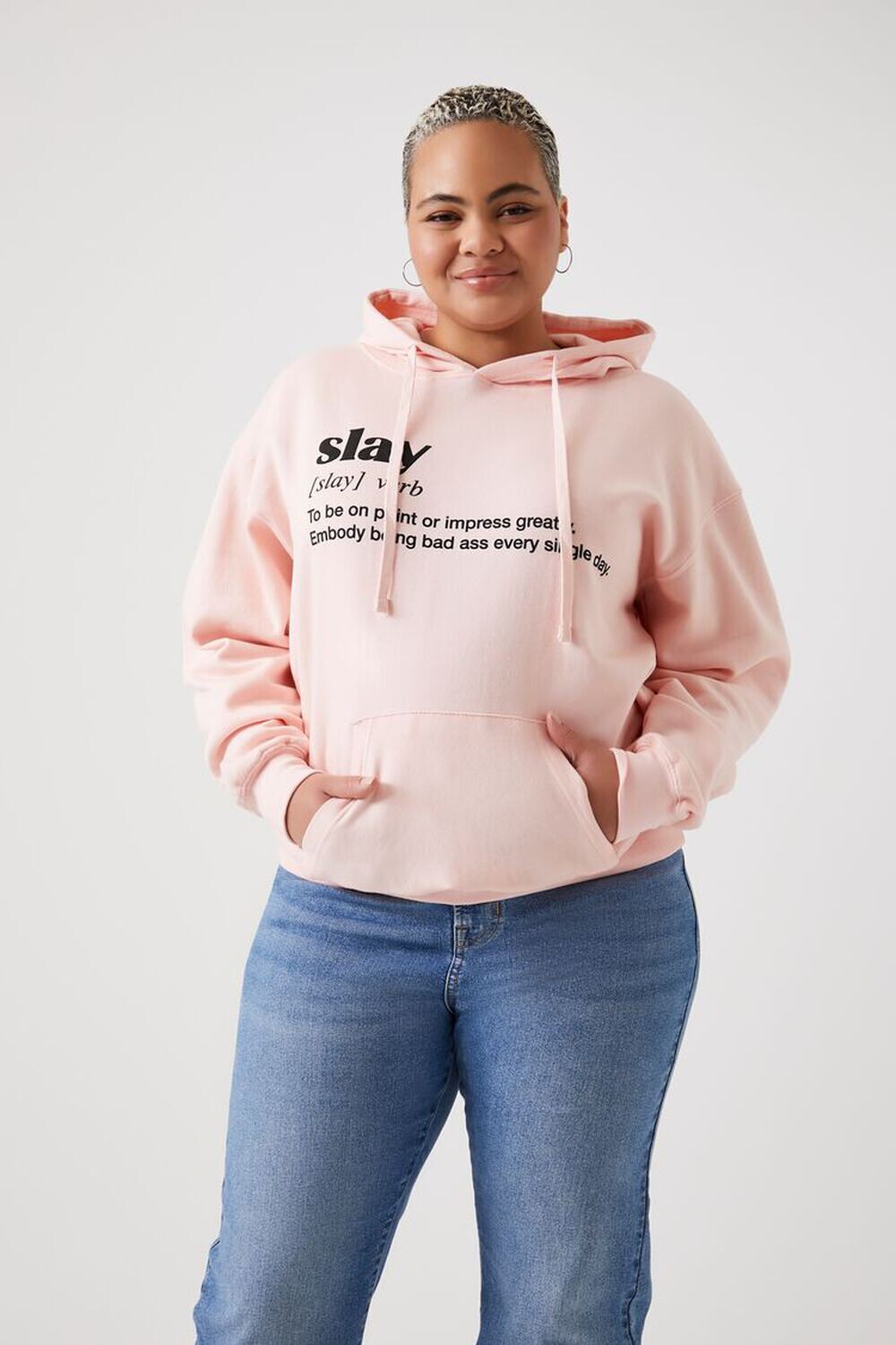 

Плюс размер Толстовка с рисунком Slay Forever 21, розовый