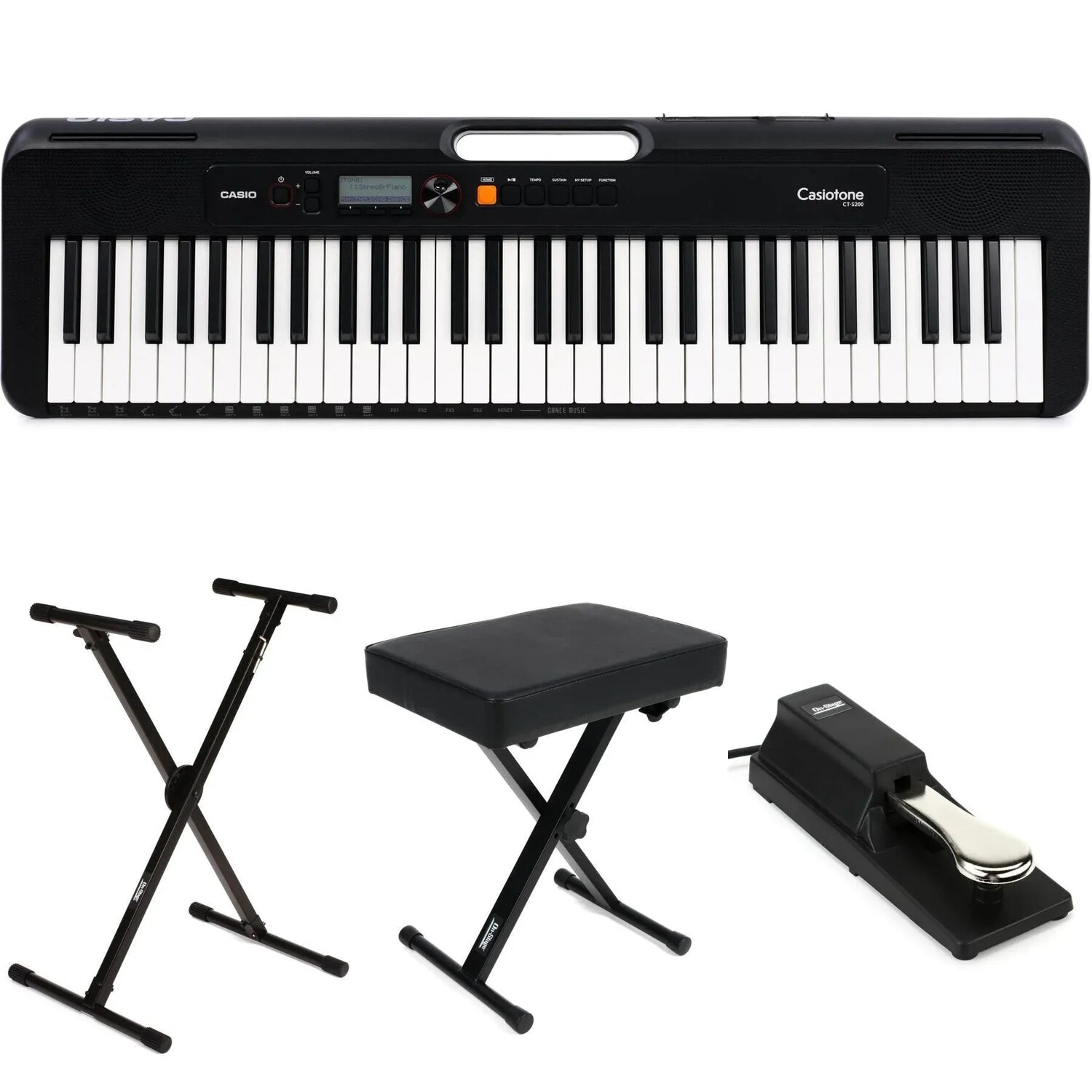 

Casio Casiotone CT-S200, 61-клавишная портативная клавиатура-аранжировщик, комплект предметов первой необходимости — черный