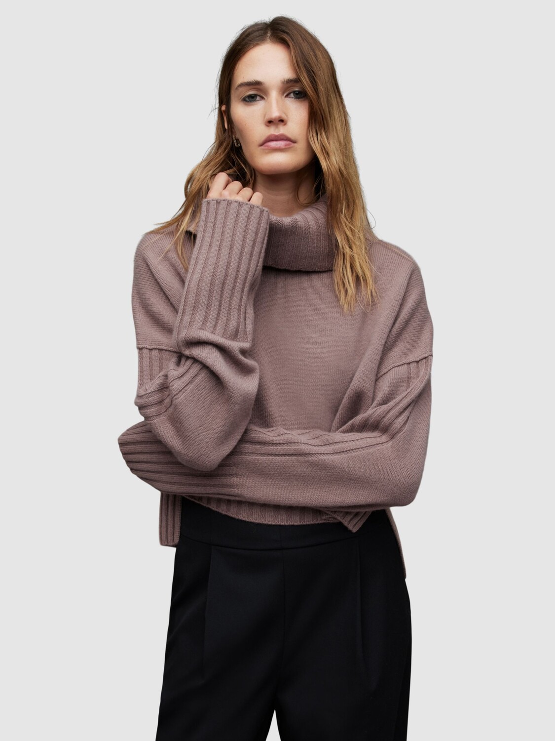 

Akira Джемпер из кашемира и шерсти AllSaints, норка розовая, Розовый