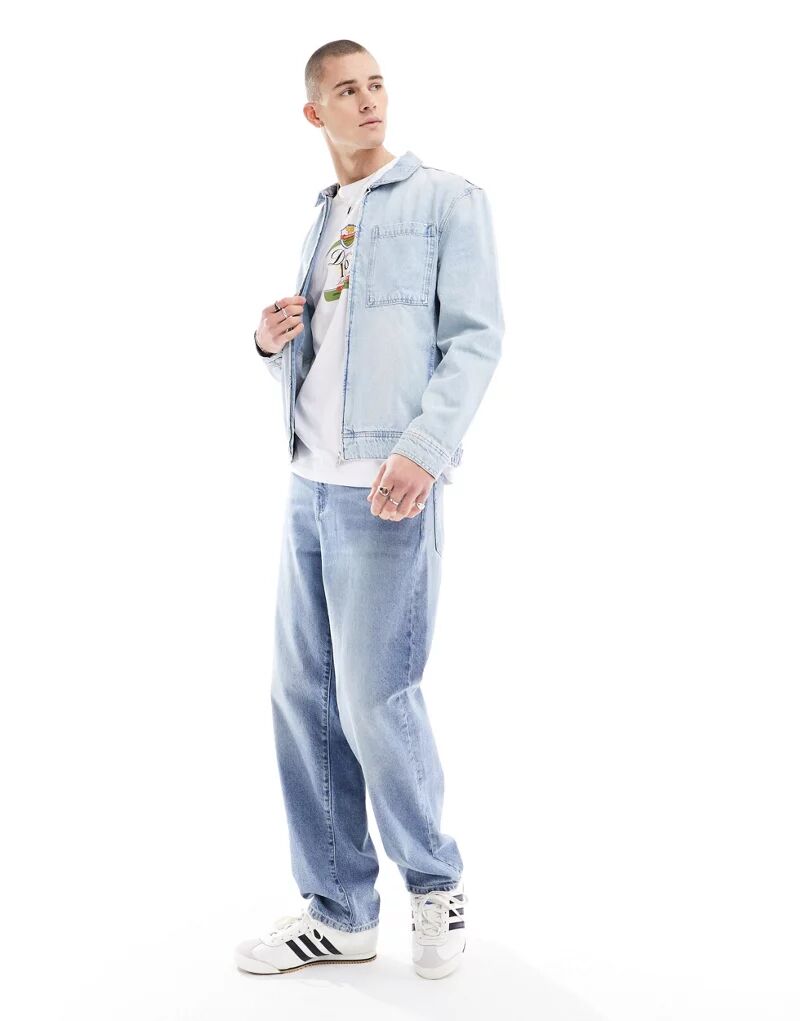 Голубая джинсовая куртка на молнии River Island куртка джинсовая на молнии голубая button blue