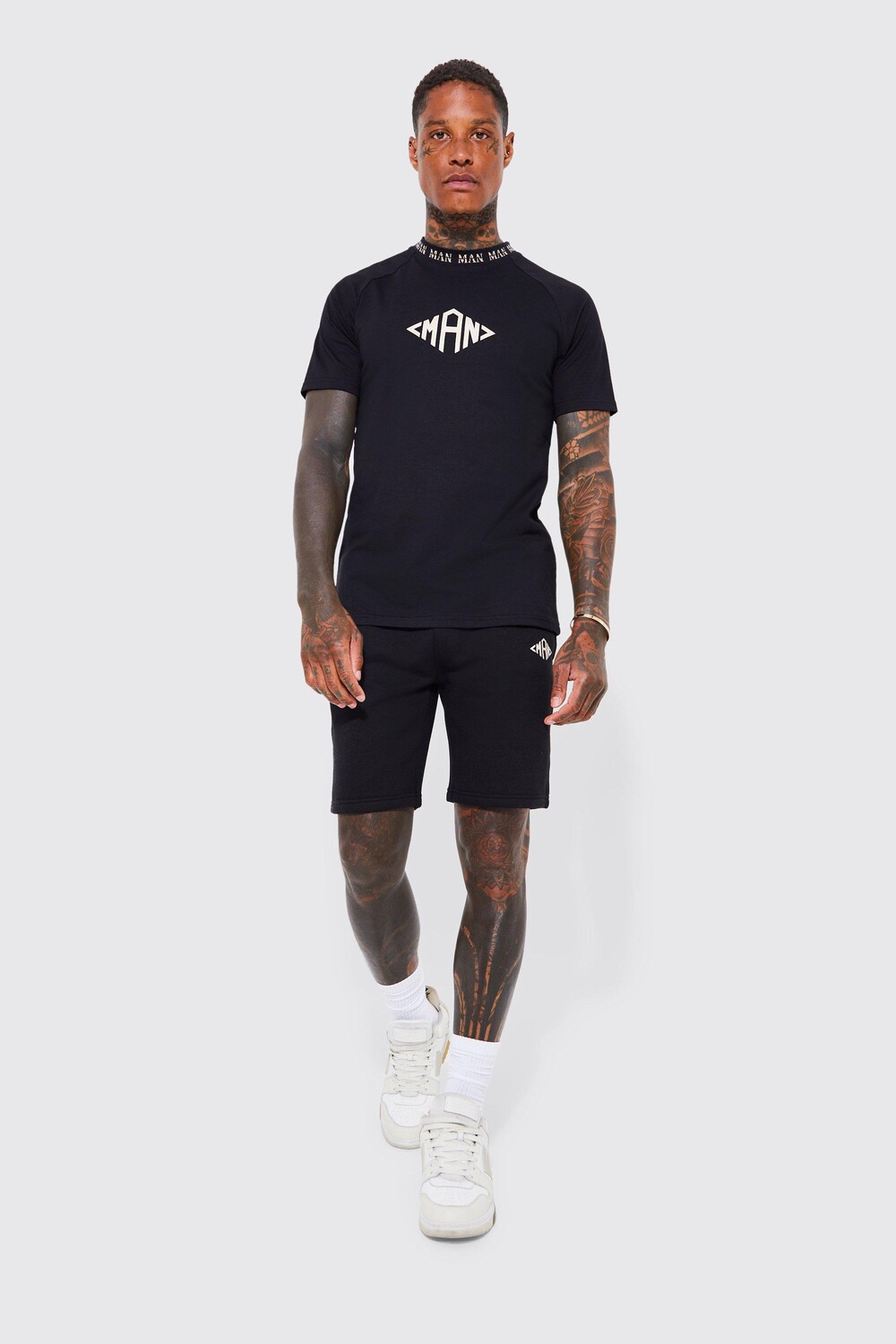 

Мужская футболка и короткий комплект slim fit diamond Boohoo, черный