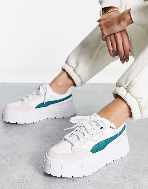 

Бело-зеленые кроссовки Puma Mayze Stack со шнурком